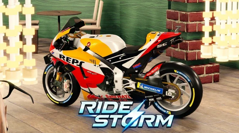 Motorcycle garage lineup in Ride Storm